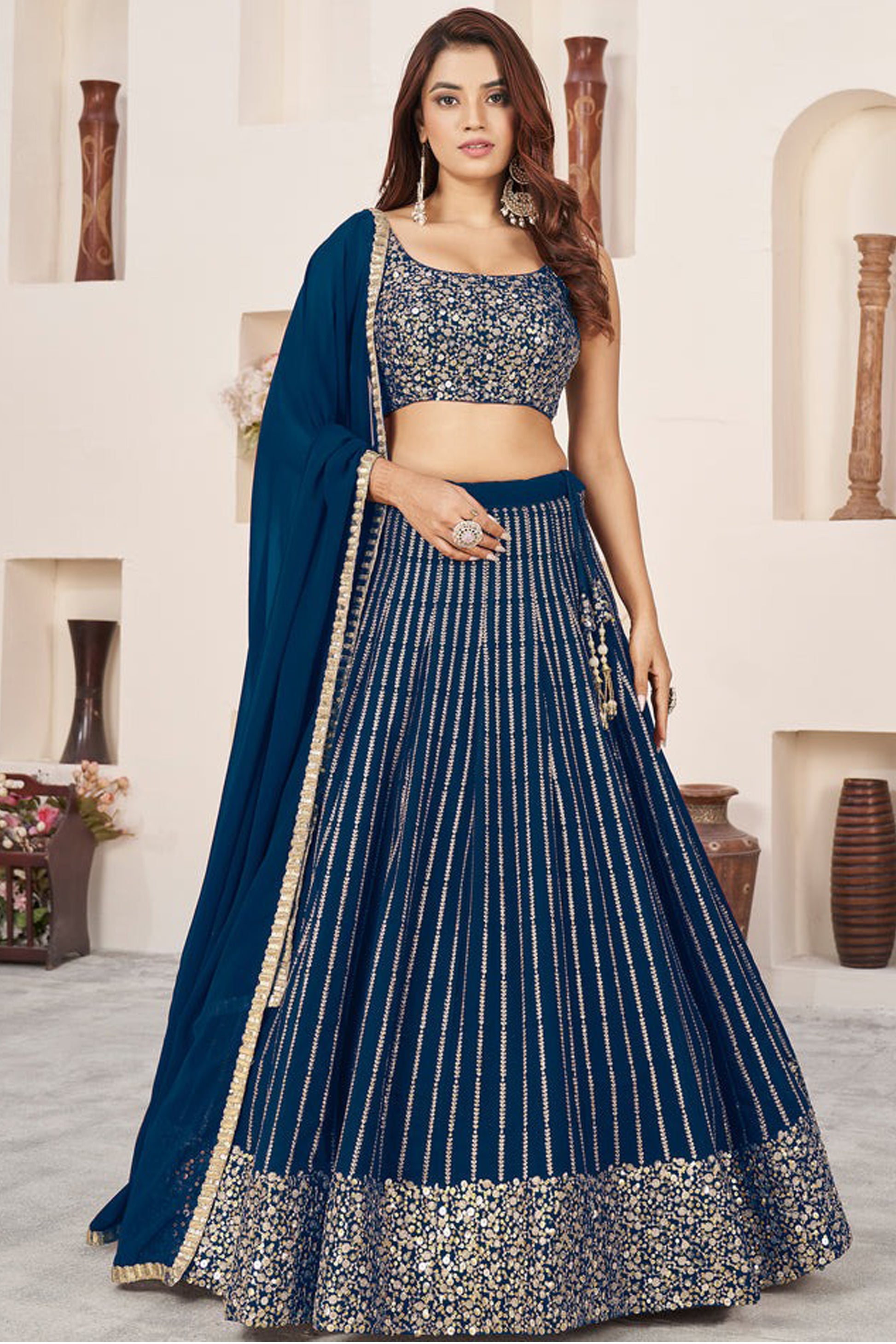 "Desi lehengas for American celebrations."
