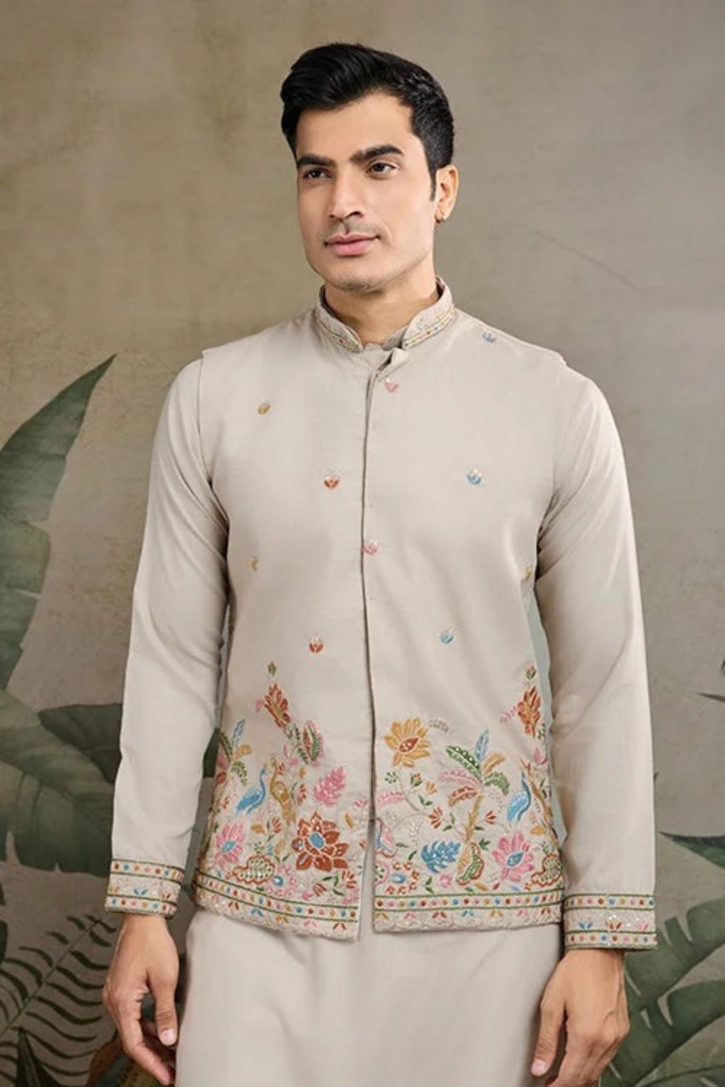Trendy Beige Color Viscose Silk Kurta Set For Men Real Mirror Work With Matching Pant