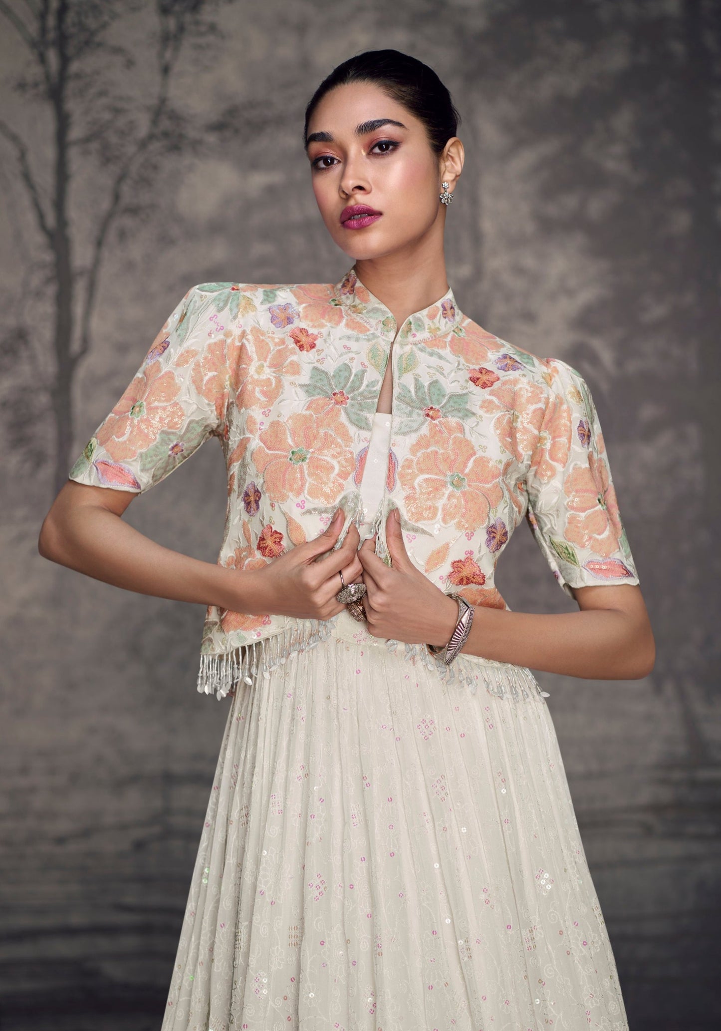 White Georgette Full Flared Long Real Georgette Anarkali Gown With Embroidery Worked