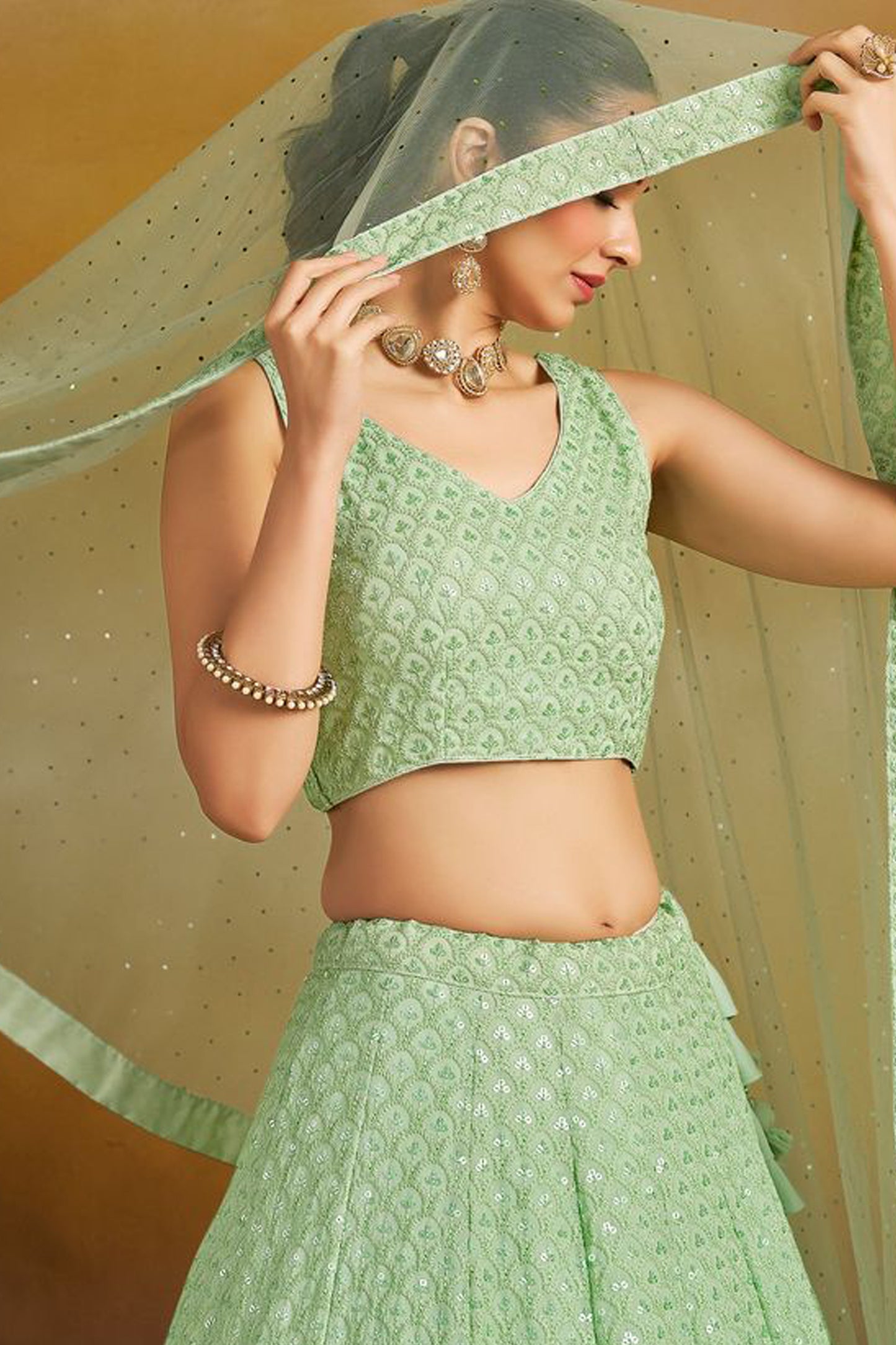 Embroidered Bridal Lehenga Choli With Organza Dupatta - Wedding Ethnic Wear