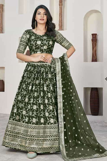Forest Green Embroidered Designer Lehenga Choli For Indian Weddings And Mehndi Functions