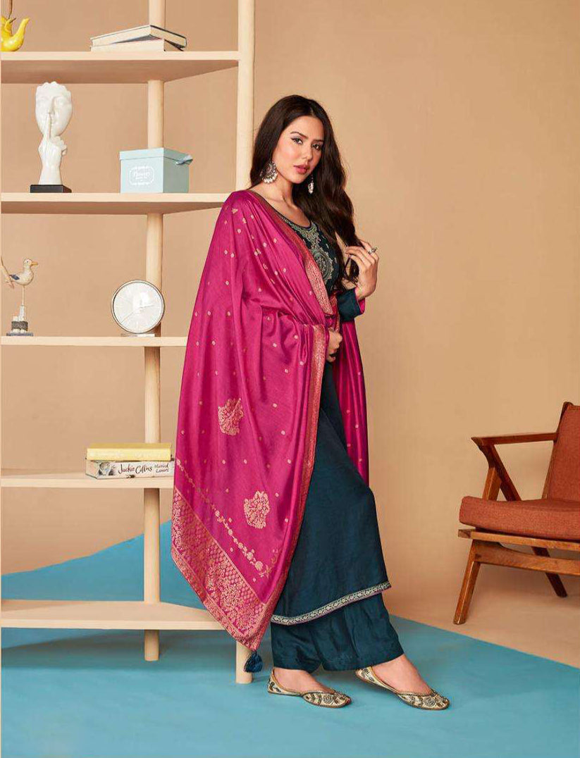Latest Blue Salwar Suit With Intricate Embroidery For American Events