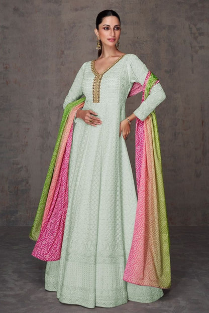Premium Sky Blue Anarkali Gown With Embroidery For Women - Indian Ethnic Wear