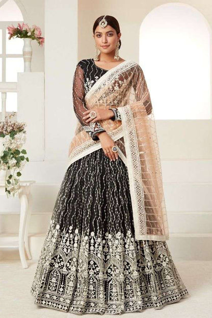 Black Embroidered Pakistani Bridal Lehenga Choli With Heavy Net Dupatta For Wedding Reception