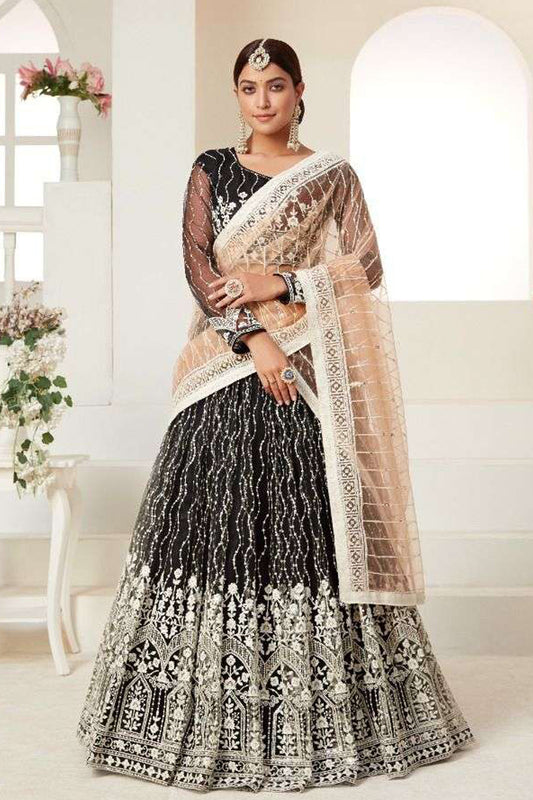 Black Embroidered Pakistani Bridal Lehenga Choli With Heavy Net Dupatta For Wedding Reception