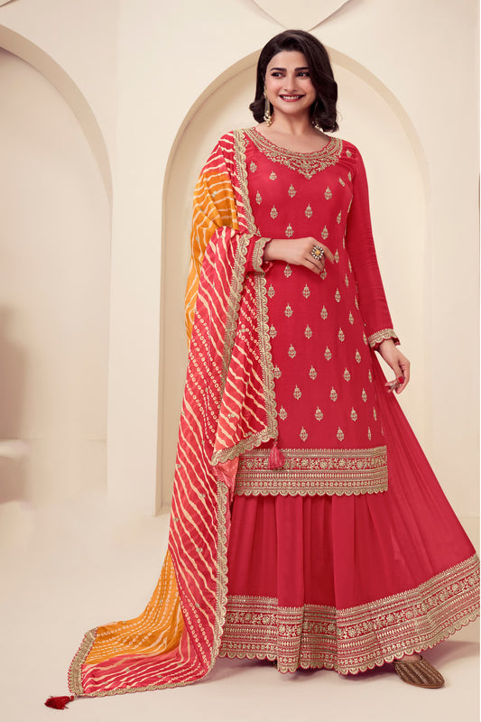 Red Embroidered Salwar Kameez With Dupatta For Indian Wedding Reception - USA Shipping Available