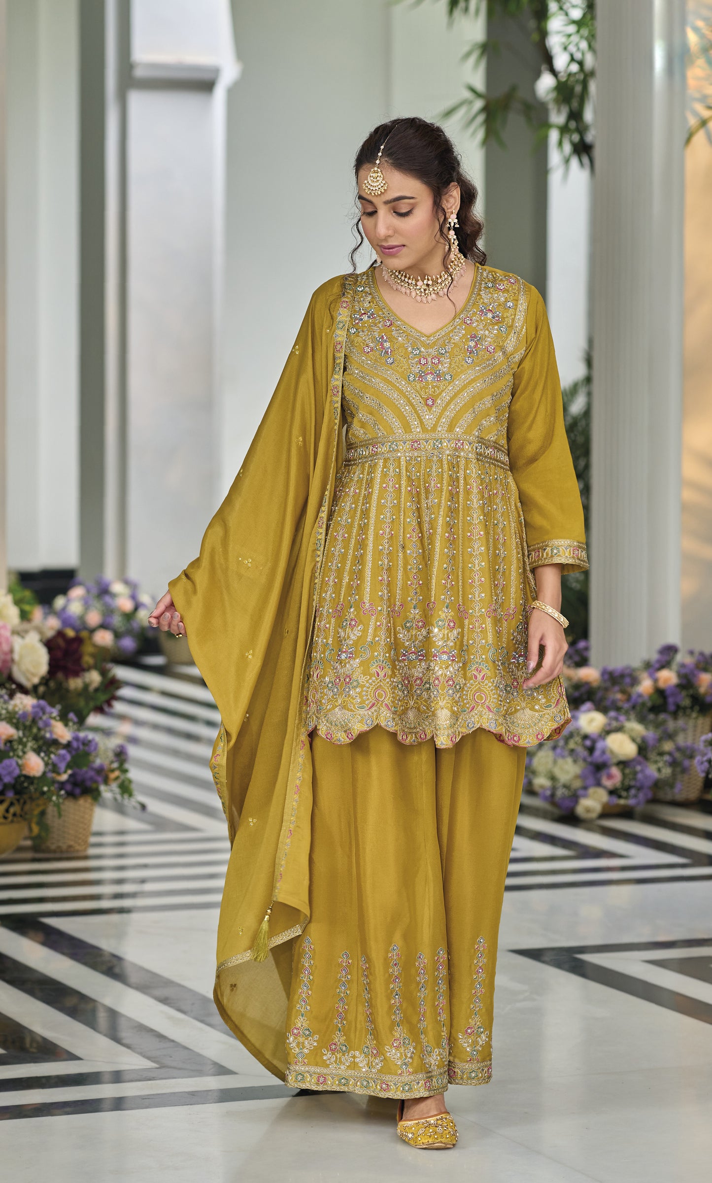Pakistani Designer Embroidered Palazzo Suit 
