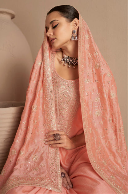 Premium Peach Net Fabric Bridal Salwar Kameez 