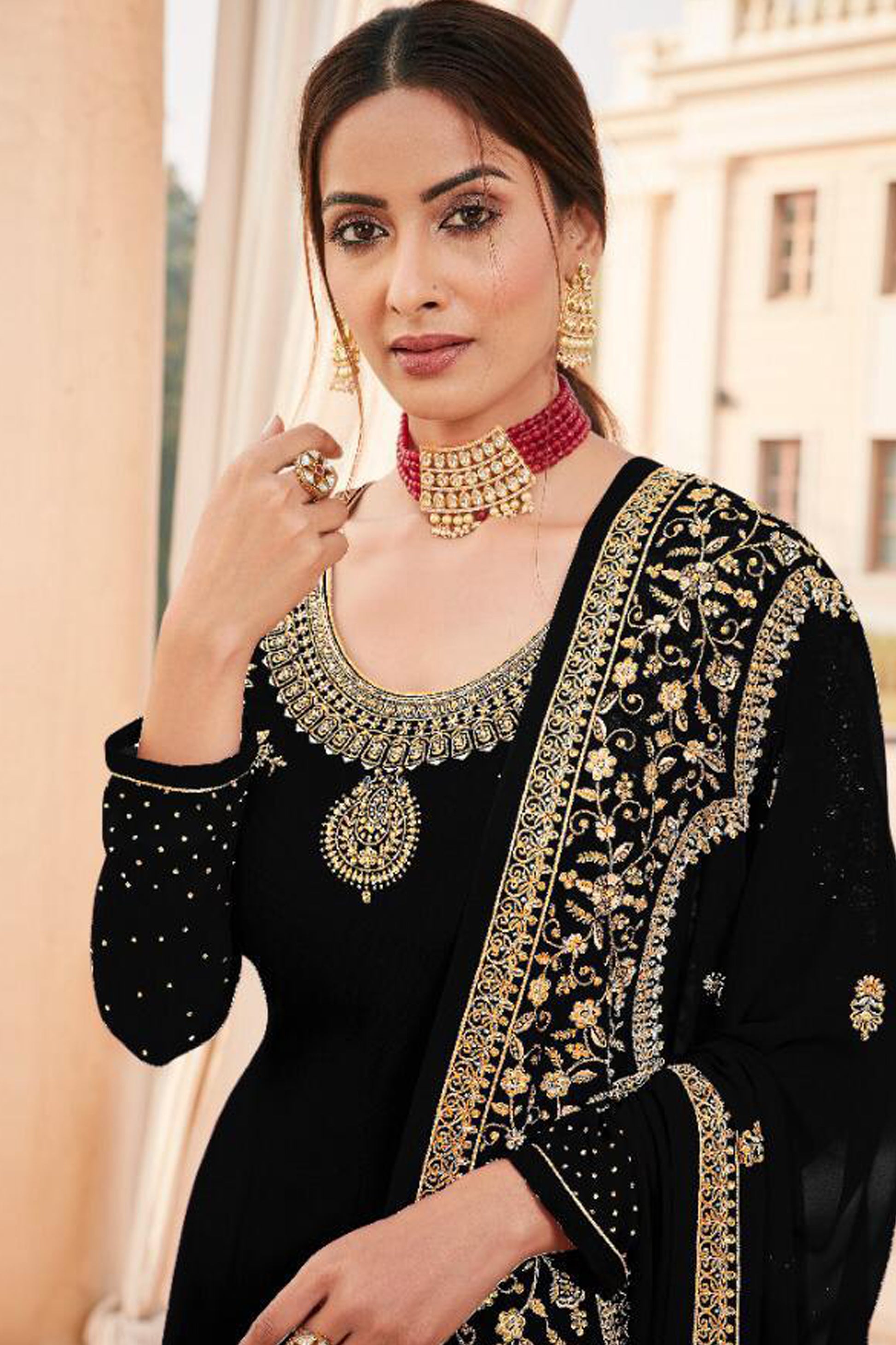 Black Embroidered Santoon Salwar Kameez with Intricate Embroidery Work 
