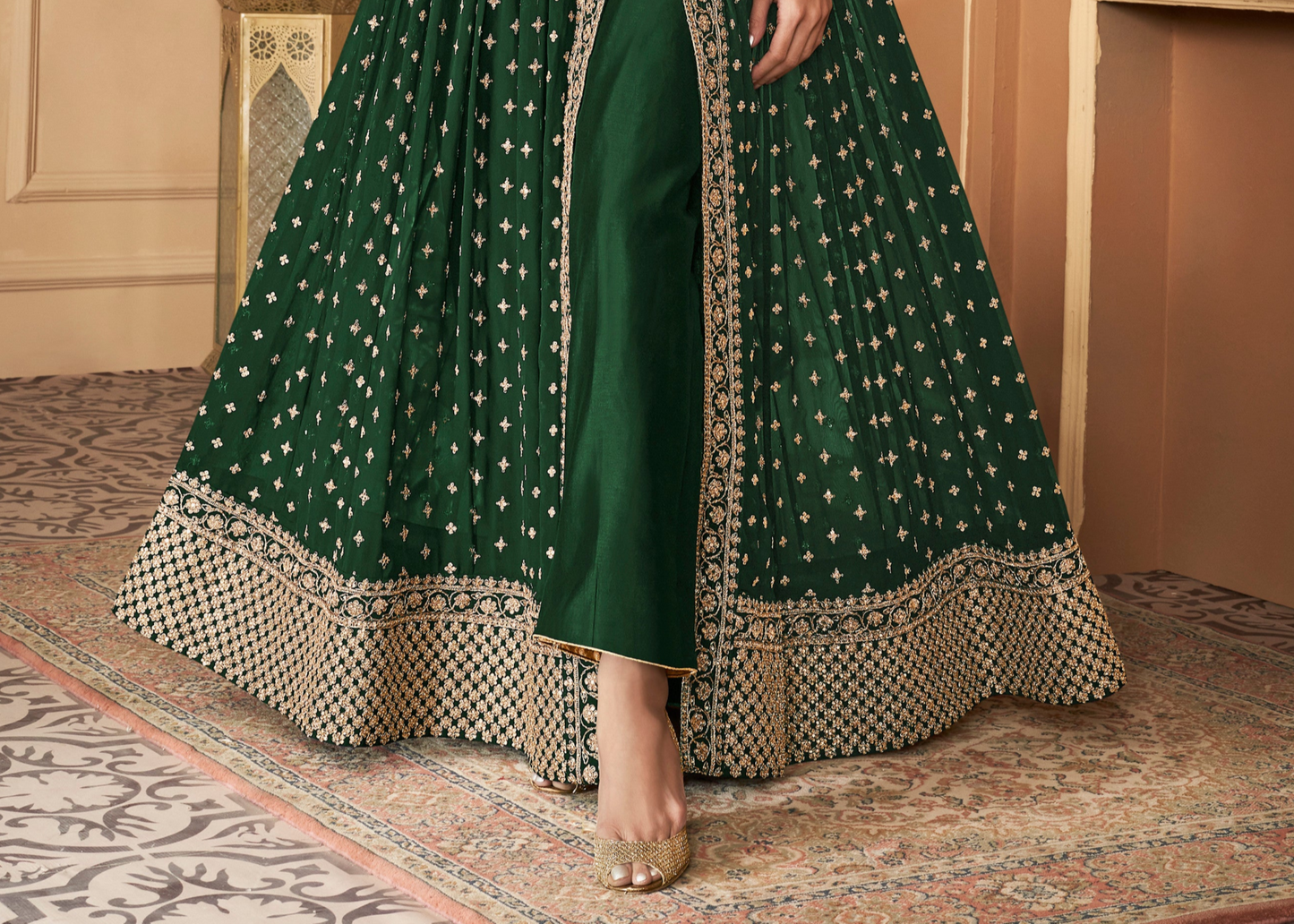 Real Georgette Plus Size Green Anarkali Gown with Embroidered Dupatta Suit