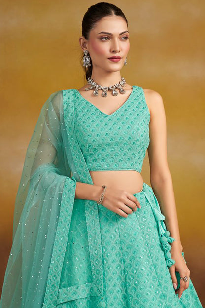 Close-p Embroidery Detail Of Designer Wedding Lehenga With Zari Work