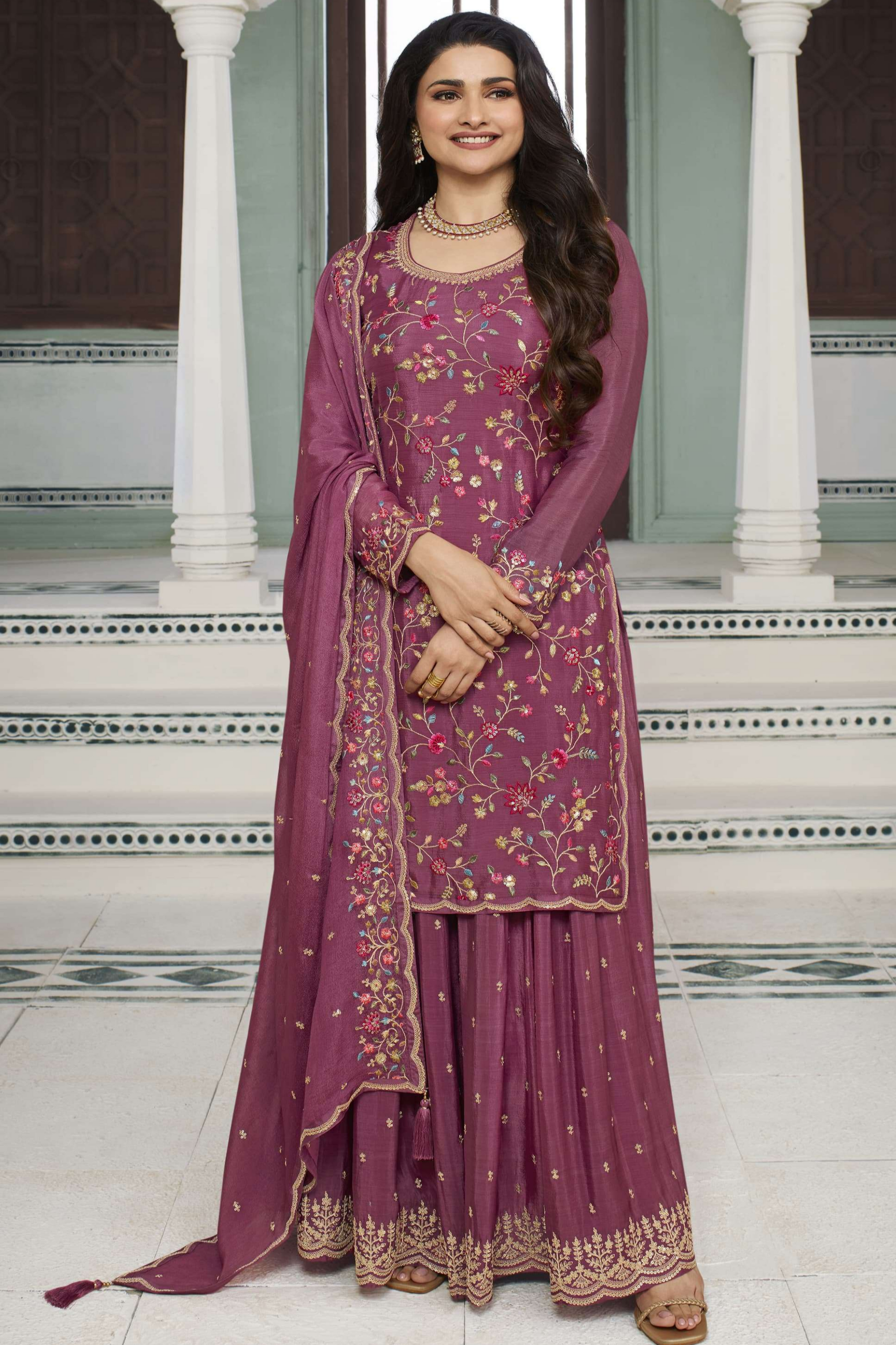 Pink Embroidered Salwar Kameez Palazzo Suit For Indian Weddings And Diwali Celebrations