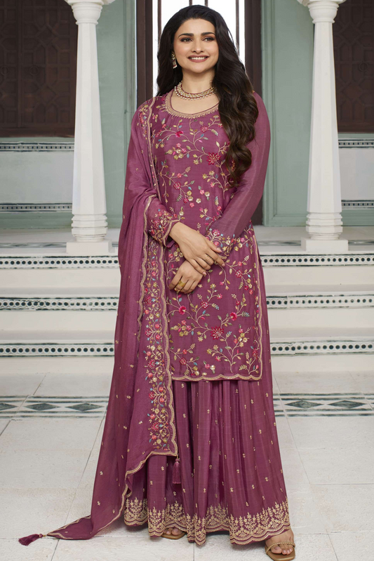 Pink Embroidered Salwar Kameez Palazzo Suit For Indian Weddings And Diwali Celebrations