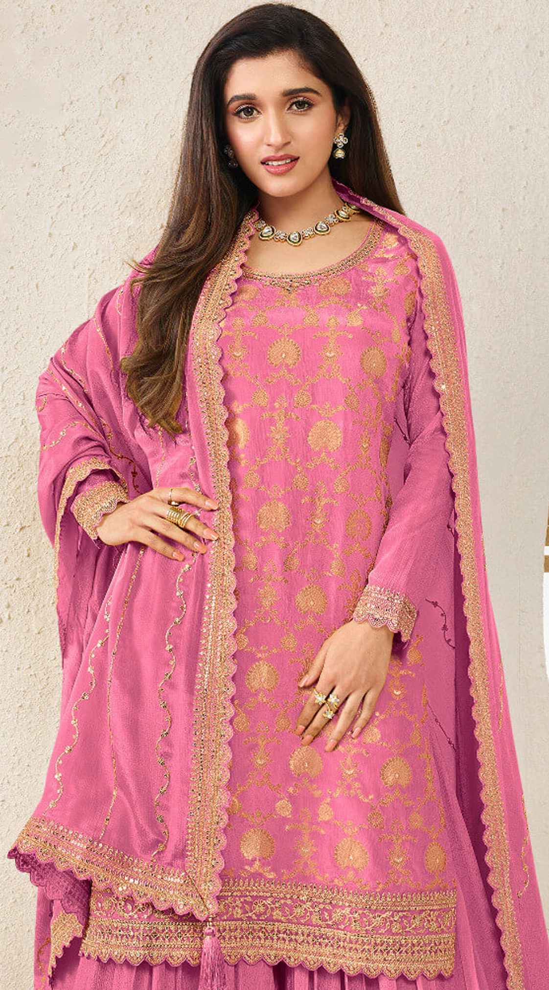 Designer Salwar Kameez Palazzo Set In light Pink With Intricate Embroidery Work