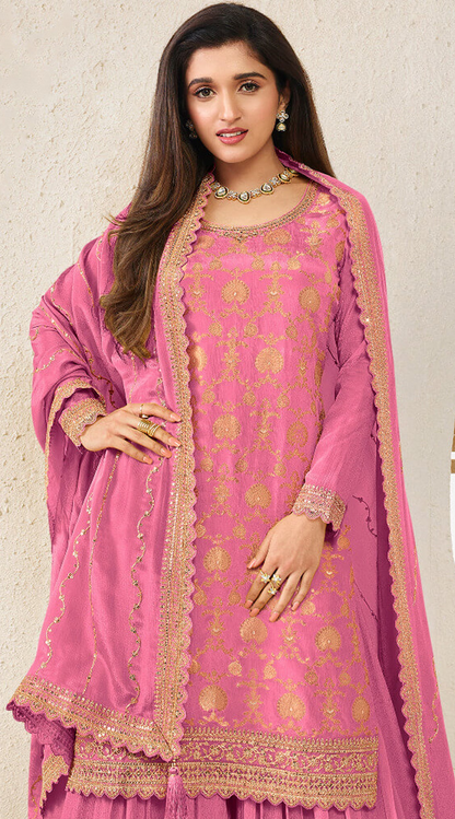 Designer Salwar Kameez Palazzo Set In light Pink With Intricate Embroidery Work