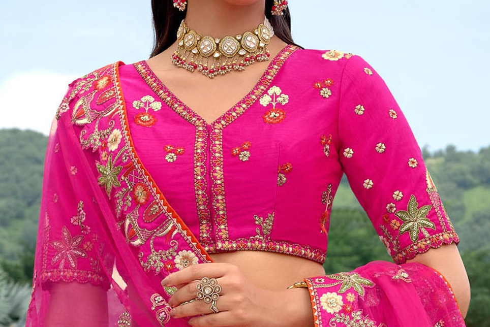 Full View Of Pink Engagement Lehenga Choli With Dupatta - Premium Ethnic Wear