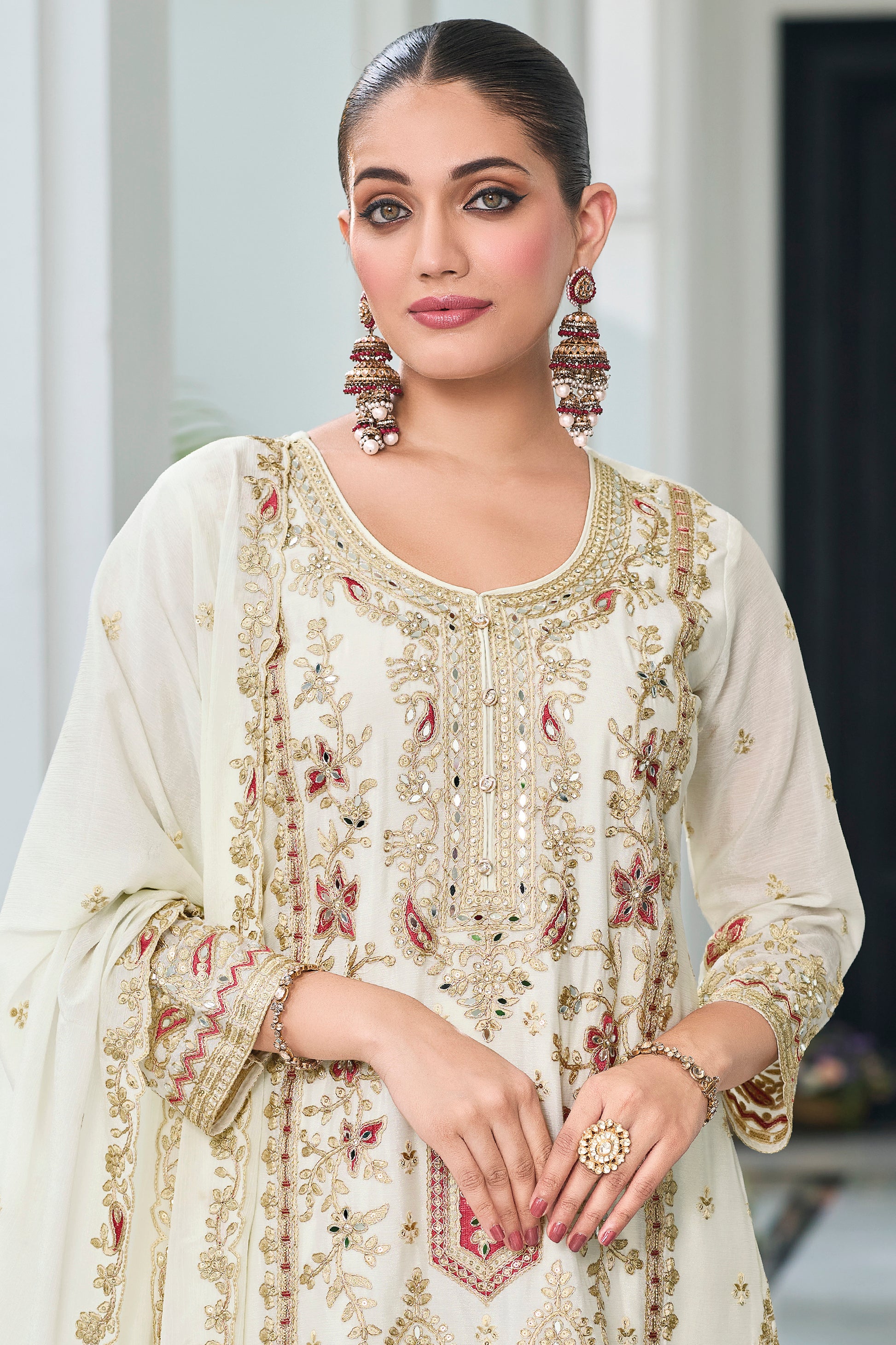 New Indian Wedding Designer Beautiful White Color Salwar Kameez Plazzo Suits
