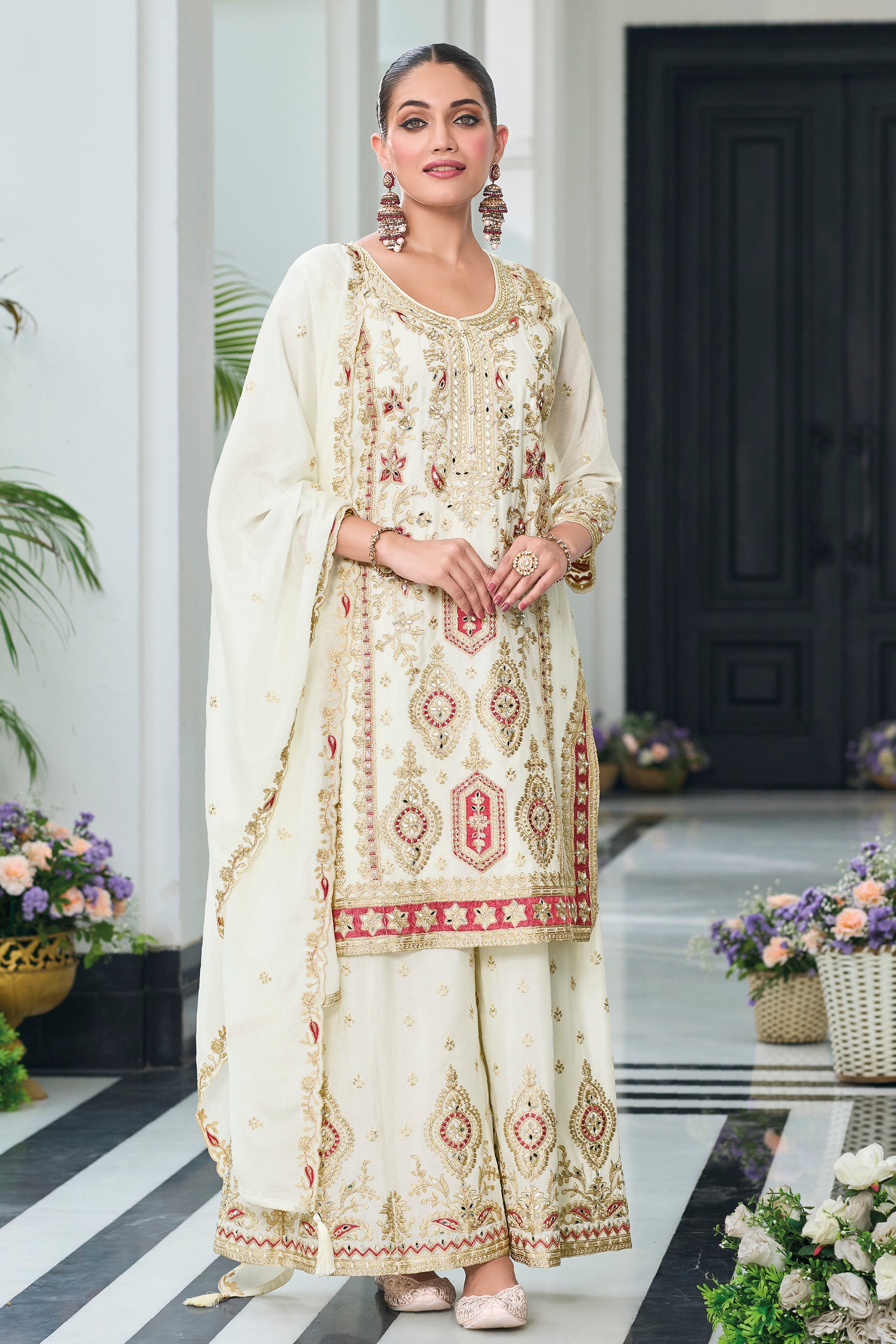 New Indian Wedding Designer Beautiful White Color Salwar Kameez Plazzo Suits