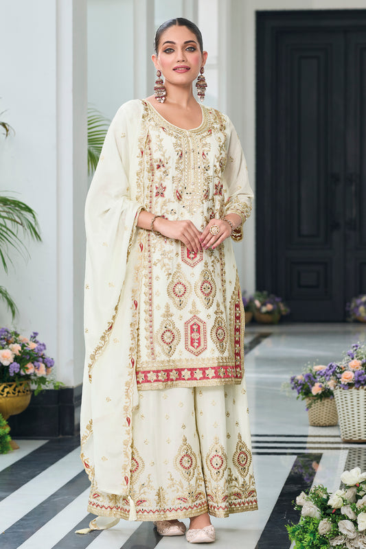 New Indian Wedding Designer Beautiful White Color Salwar Kameez Plazzo Suits