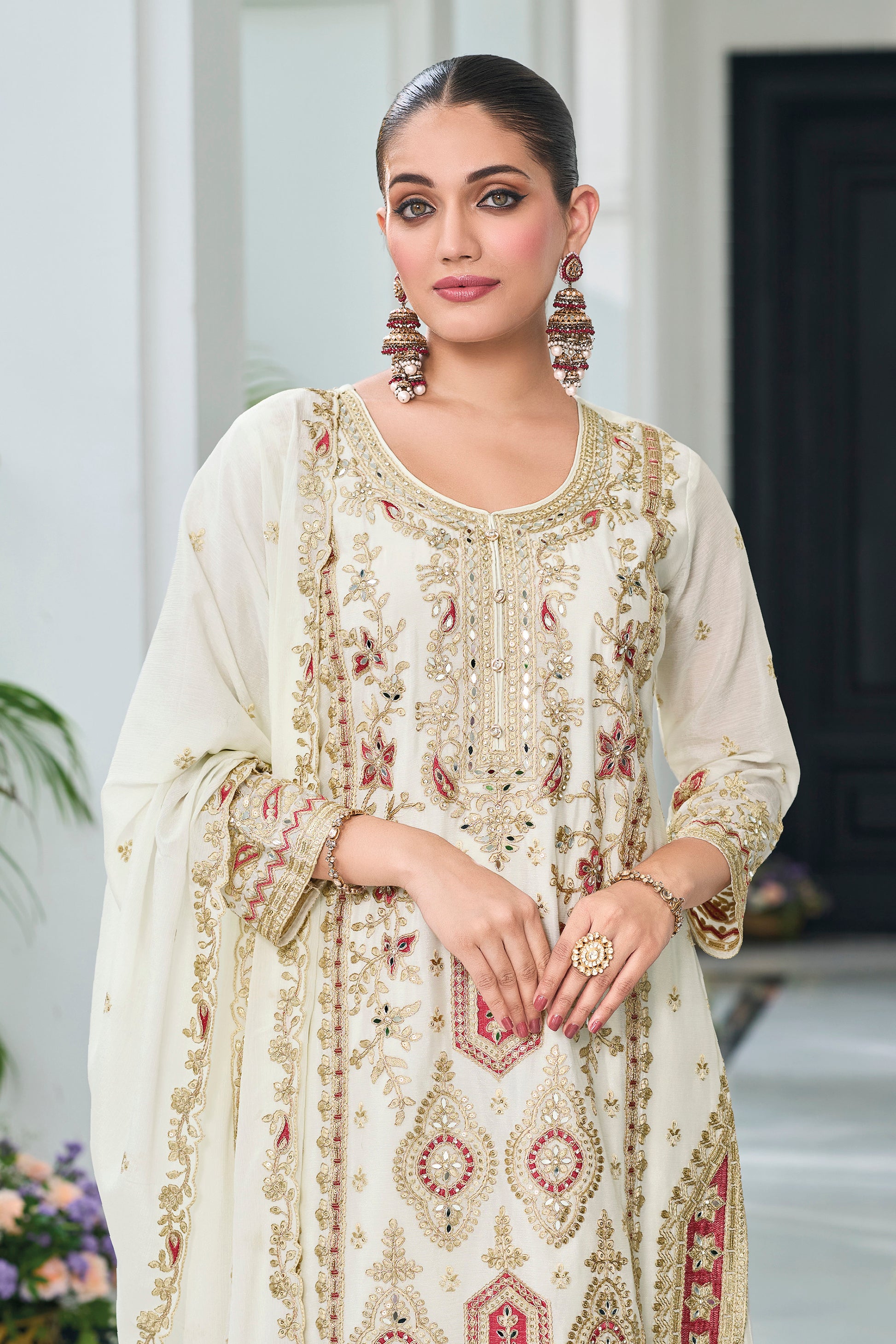 New Indian Wedding Designer Beautiful White Color Salwar Kameez Plazzo Suits