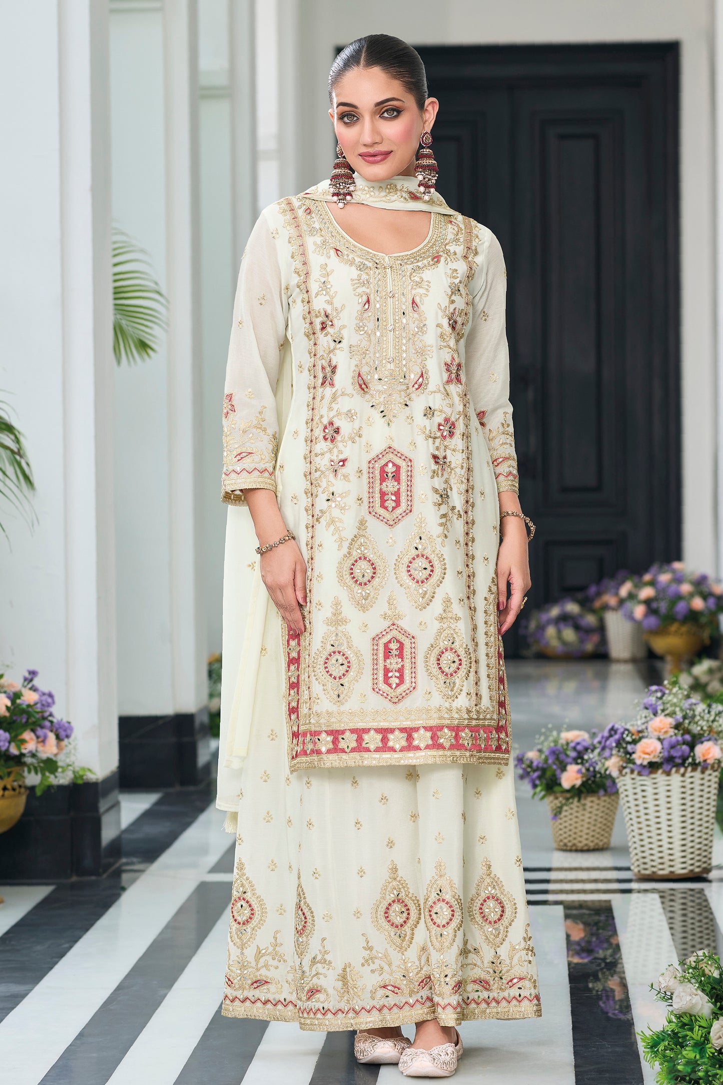 New Indian Wedding Designer Beautiful White Color Salwar Kameez Plazzo Suits