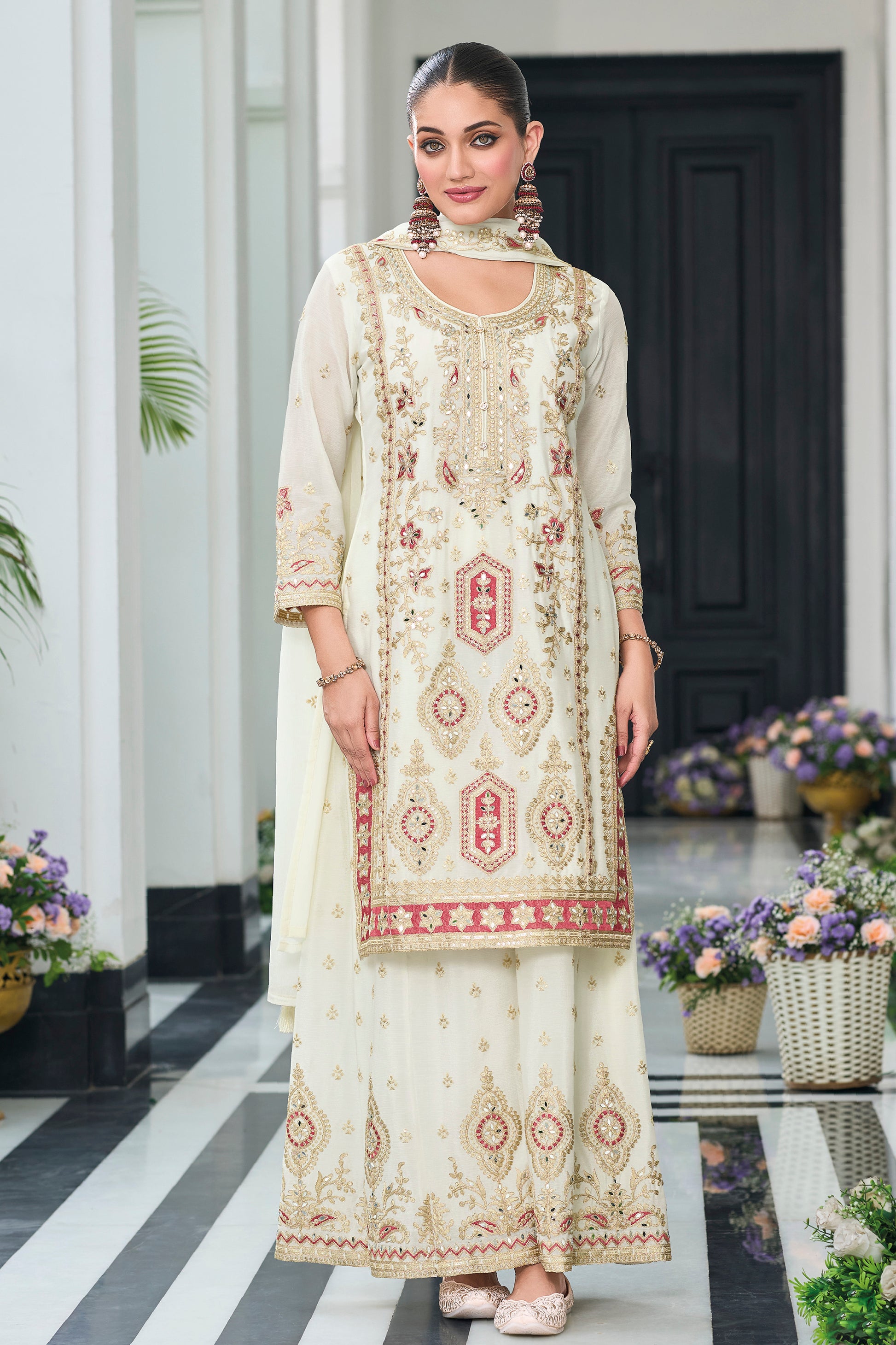 New Indian Wedding Designer Beautiful White Color Salwar Kameez Plazzo Suits