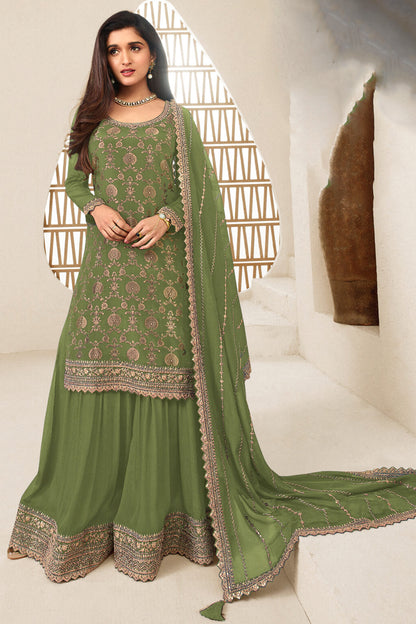 Green Pakistani Designer Palazzo Suit With Heavy Embroidery For Weddings And Parties