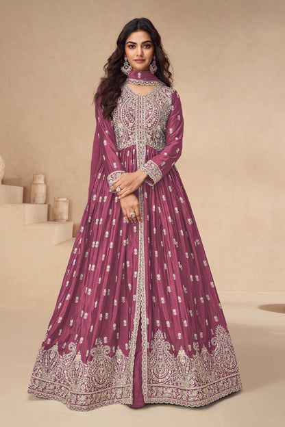 Floral Anarkali Suits Function Wear Heavy Chinon Embroider Worked Dupatta 