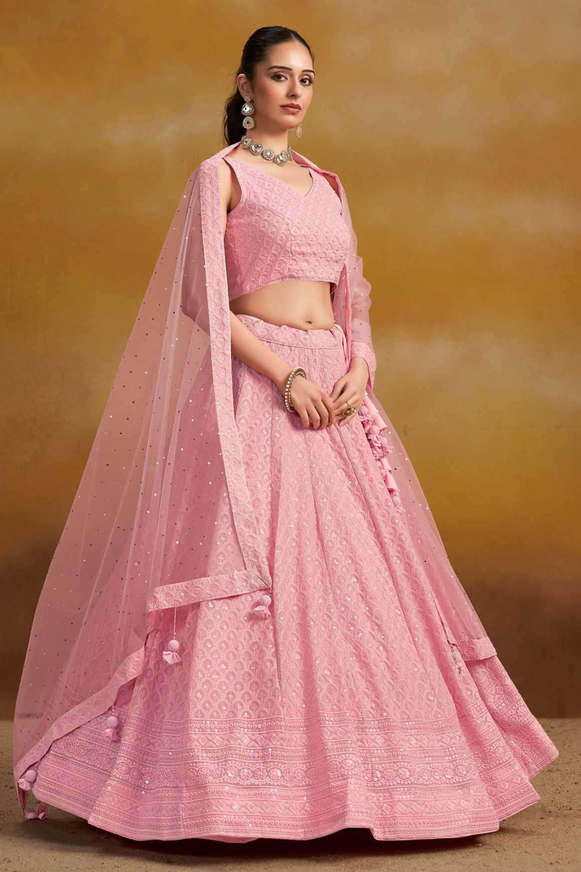 Light Pink Designer Lehenga Choli With Sequins Embroidery For Engagement Ceremony