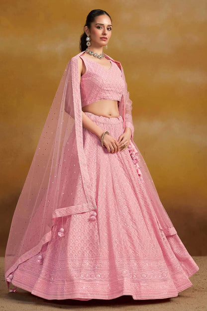 Light Pink Designer Lehenga Choli With Sequins Embroidery For Engagement Ceremony