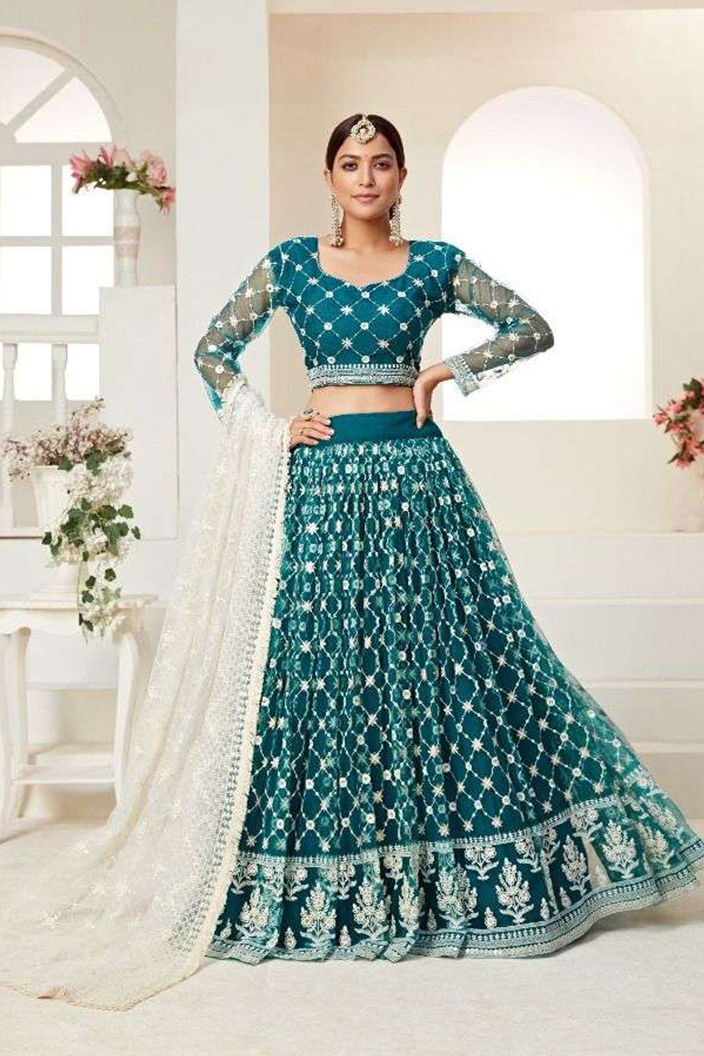 Designer Bridal Lehenga Choli Close-up - Intricate Embroidery Detail For Weddings