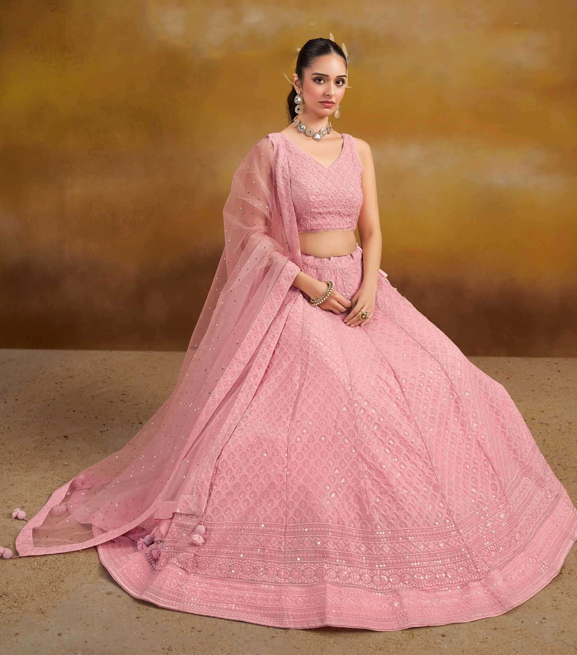 Georgette Bridal Lehenga Choli With Resham Work - Front View