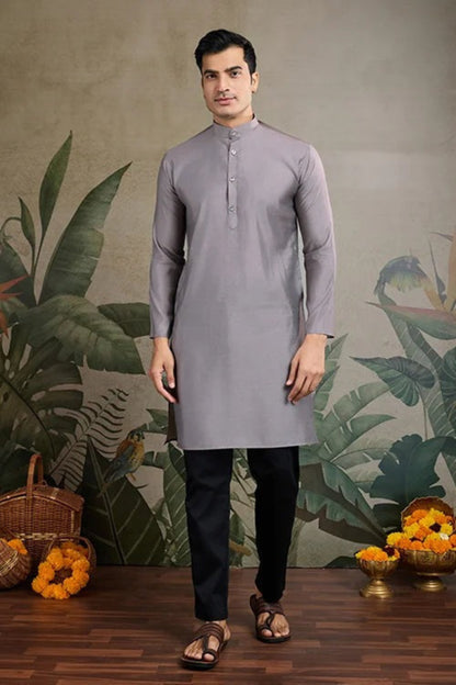 Premium Gray Color Viscose Silk Kurta Set For Man Real Mirror Work With Matching Pant