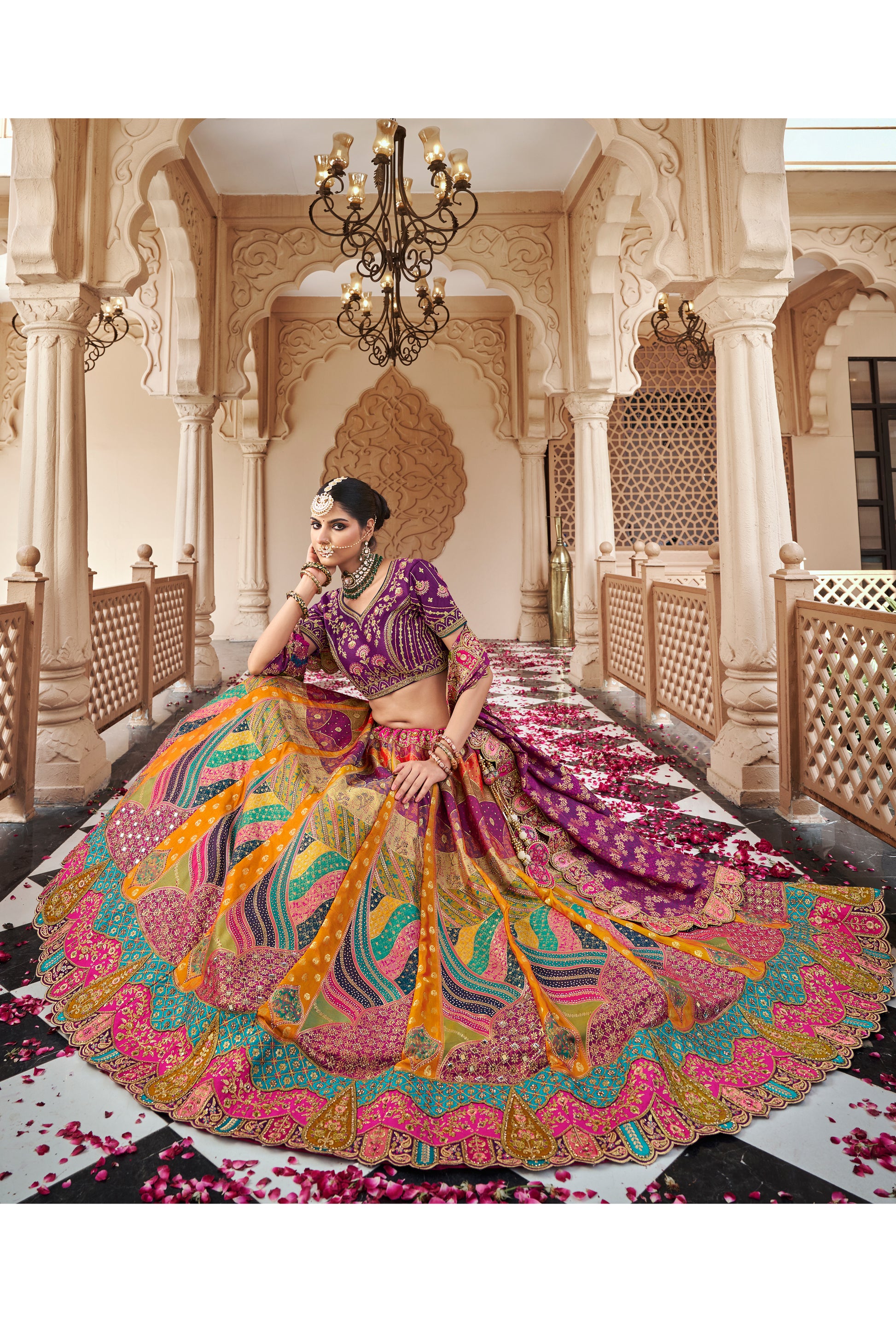 Designer Bridal Lehenga Choli Set - Premium Banarasi Silk Indian Ethnic Wear For Parties