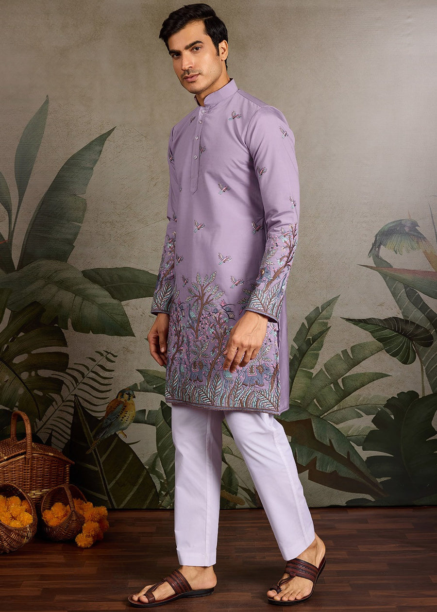 Embroidered Viscose Silk Kurta For Groom - Luxury Pakistani Indian outfit"
