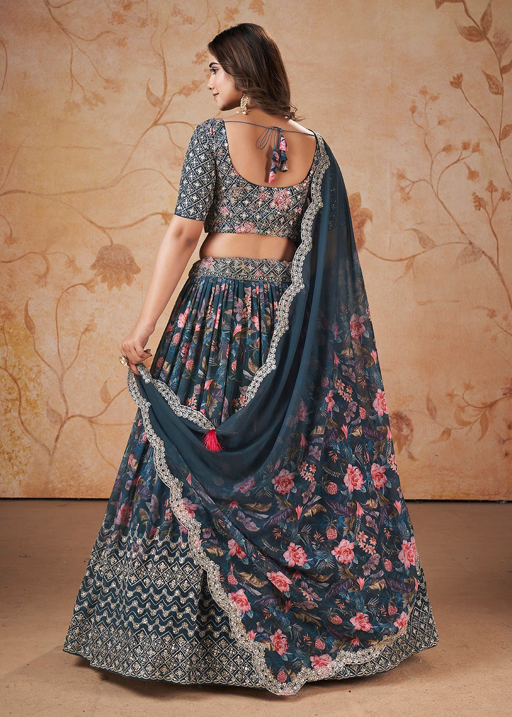 Indian Wedding Designer Blue Floral Lehenga Choli