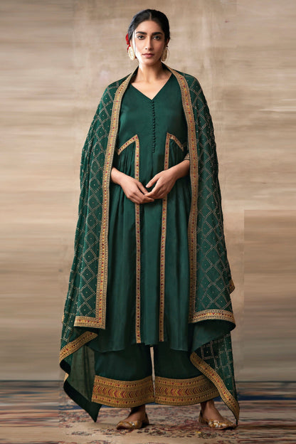 Green Embroidery Palazzo Outfit for Weddings and Festive Occasions.
