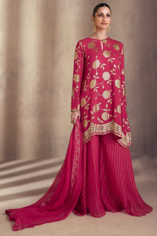 Pink Silk Salwar Kameez With Embroidery.