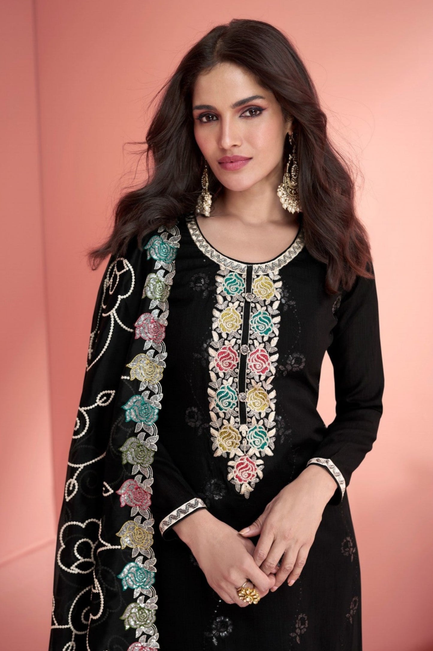 Premium Silk Black Pakistani Salwar Suit With Organza Dupatta For Weddings
