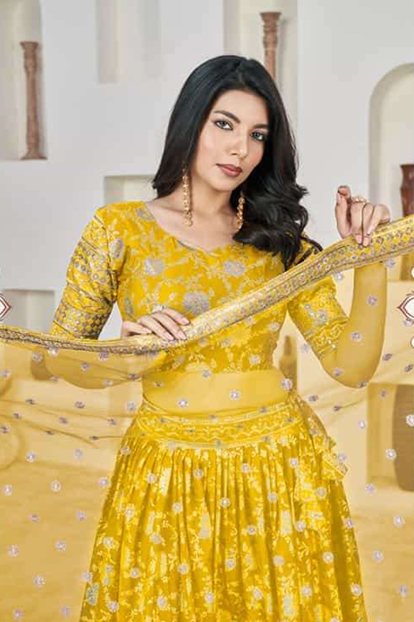 Elegant Yellow Net Lehenga Choli Set With Golden Jari Work - Festival Ethnic Wear