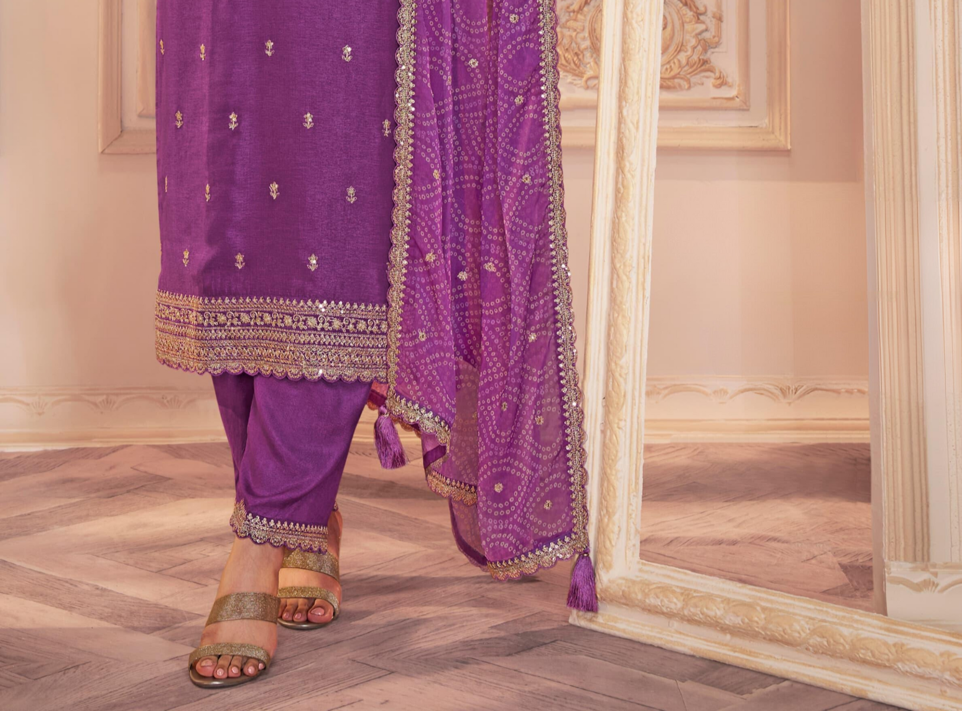 Purple Embroidered Kameez Close-up - Detailed Embroidery Work