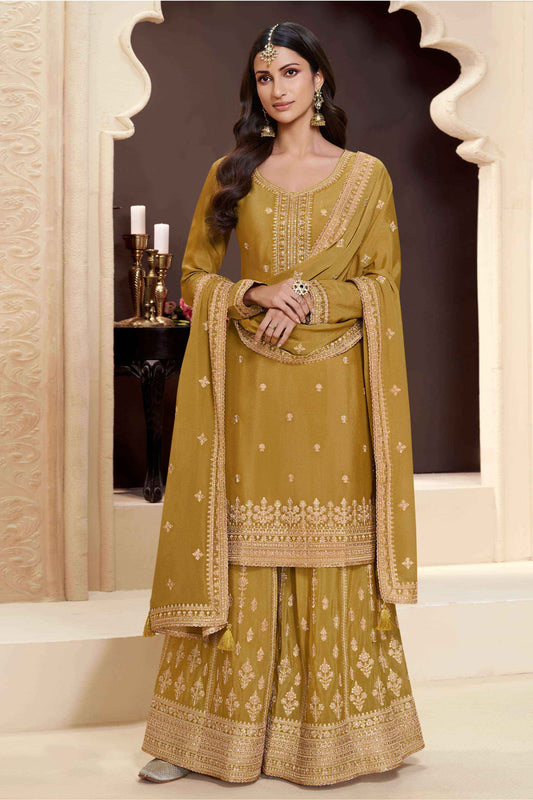 Haldi Ceremony Palazzo Suit With Embroidery - Indian Wedding Outfit For Women USA