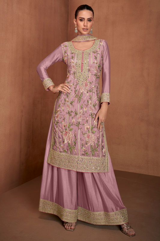 Pink Embroidered Nikah Wear Palazzo Suit 