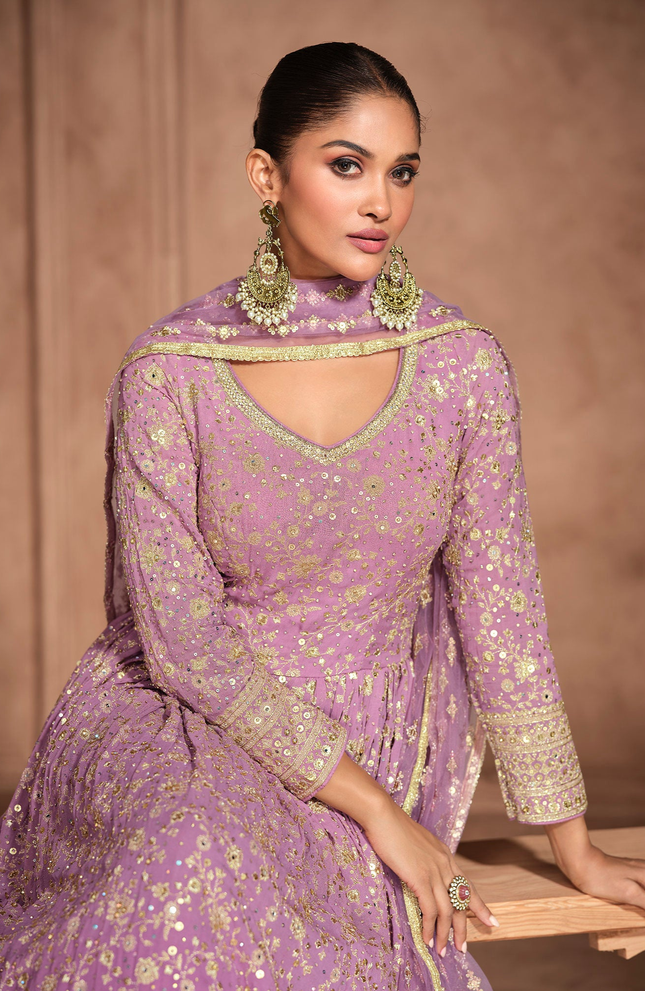 Modern Pink Anarkali Gown Georgette With Dupatta For Festivals 