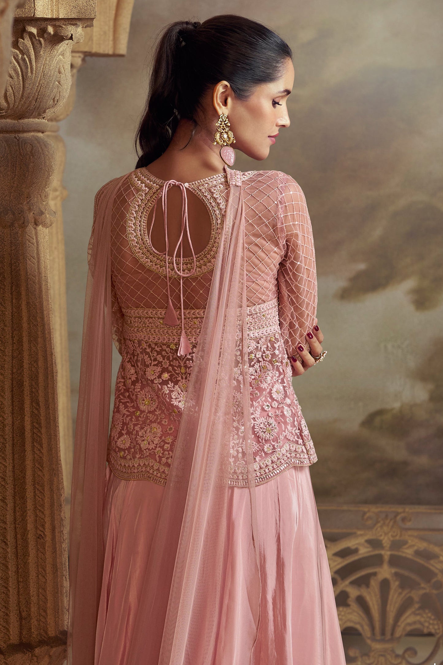 Embroidery Work Palazzo Suit - Traditional Indian Party Wear For Sangeet Functions