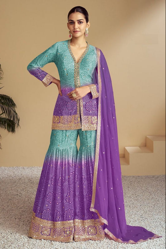 Sky Blue Pakistani Designer Sharara Suit For Weddings - Seyuri Ethnic Wear USA
