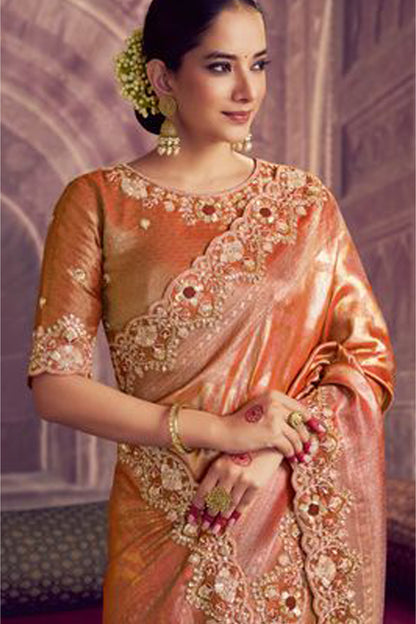 Brown Kanjivaram Saree Draping Style - Traditional Indian Ethnic Wear | USA UK Canada