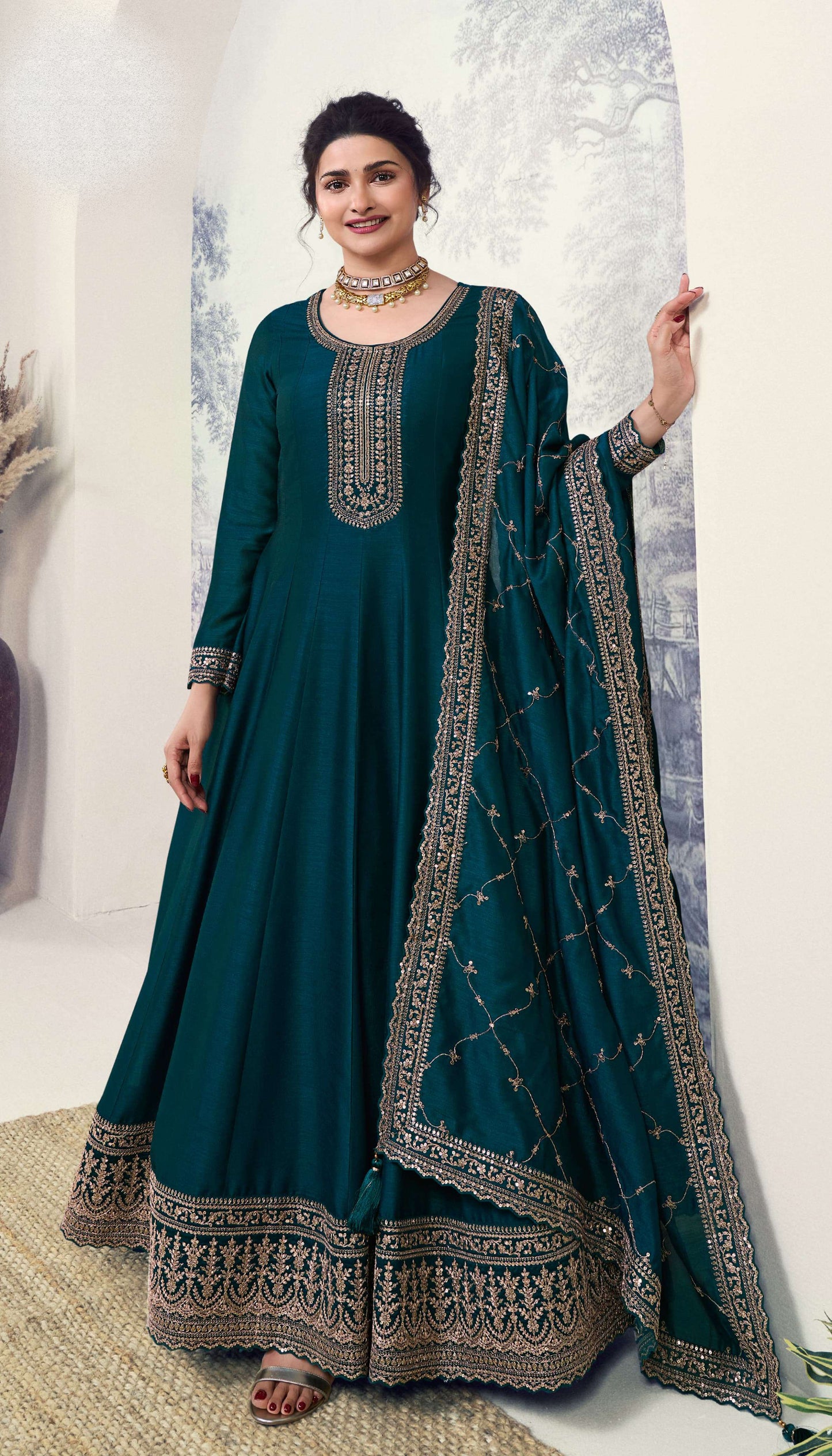 Stylish Long Desgner Anarkali Suit Silk Georgette With Dupatta For Wedding & Party Wear