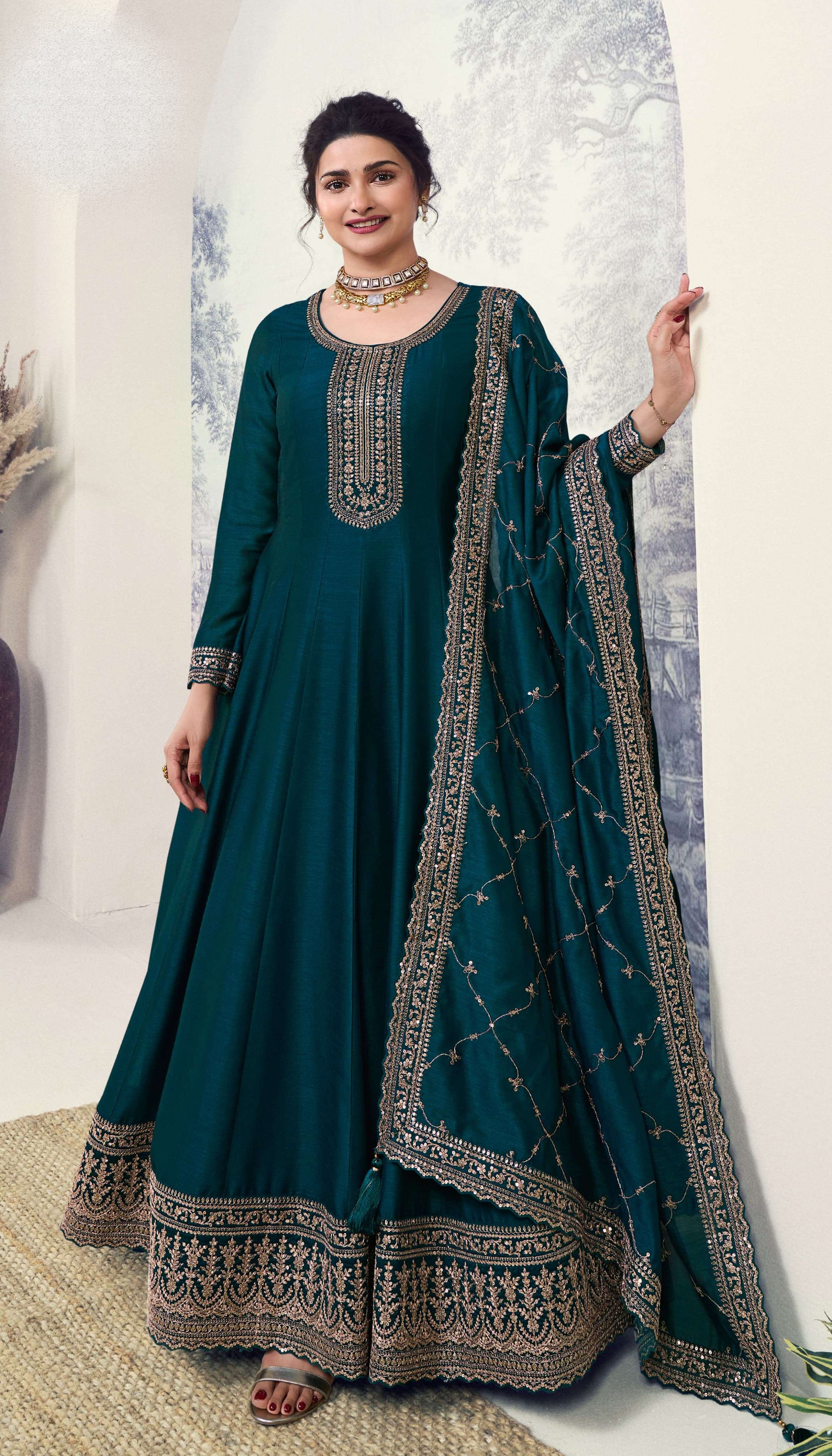 Stylish Long Desgner Anarkali Suit Silk Georgette With Dupatta For Wedding & Party Wear