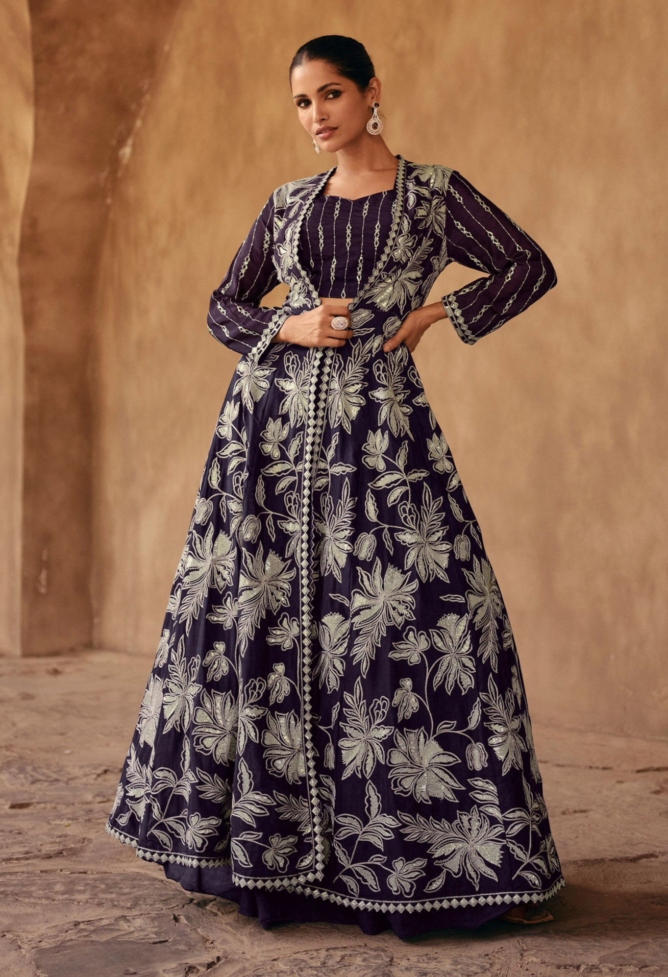 New Style Wine Chinon Silk  Anarkali Gown Suits For Special Wedding Wear